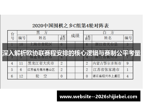 深入解析欧协联赛程安排的核心逻辑与赛制公平考量
